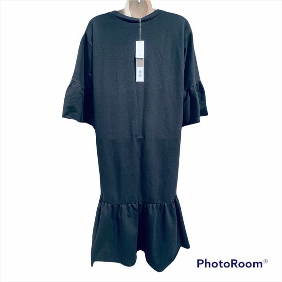 BEL KAZAN Nwt Anthropologie Vega Dress ruffle black cotton oversized midi sz xsm - Picture 2 of 10